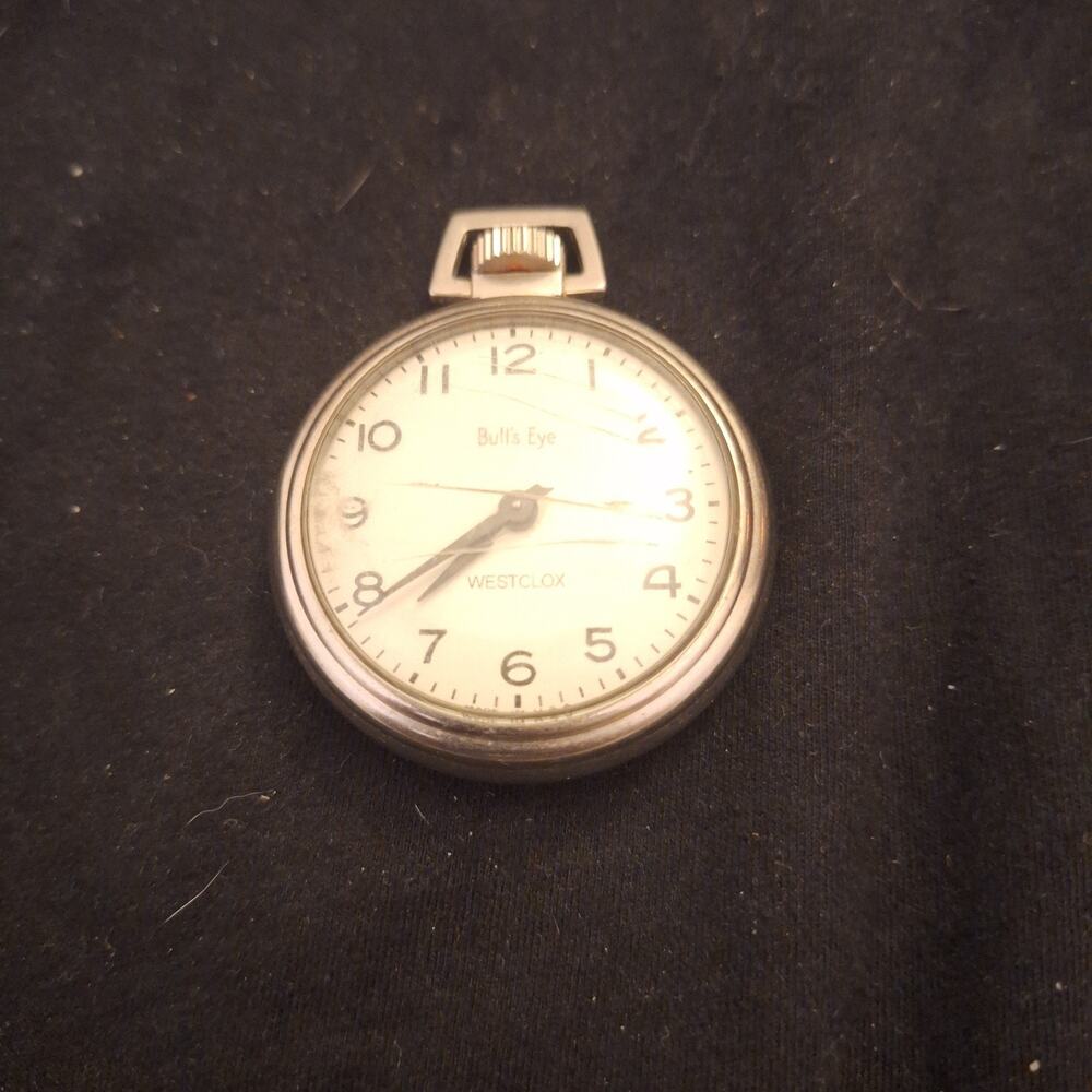 Vintage Westclox Bulls-eye Pocket Watch. Scratched Glass Not Working